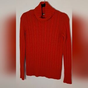 J.Crew Womens Turtle Neck Cable Knit Wool Blend Pullover Sweater XS Orange Red